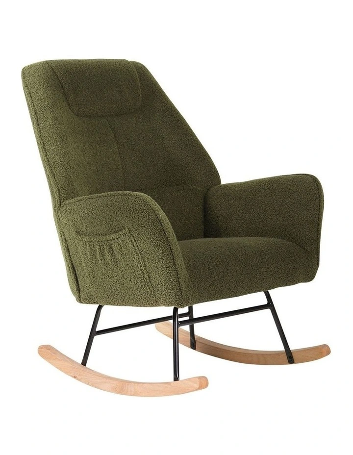 Oikiture Rocking Chair Nursing Armchair Sherpa Accent Chairs Upholstered Green image 1