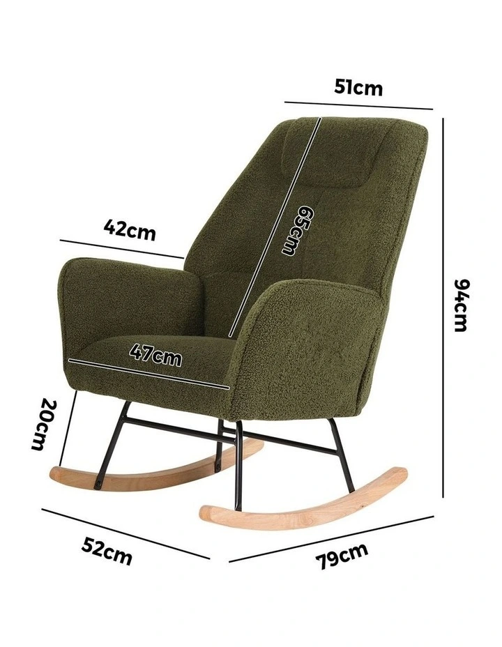 Oikiture Rocking Chair Nursing Armchair Sherpa Accent Chairs Upholstered Green image 3