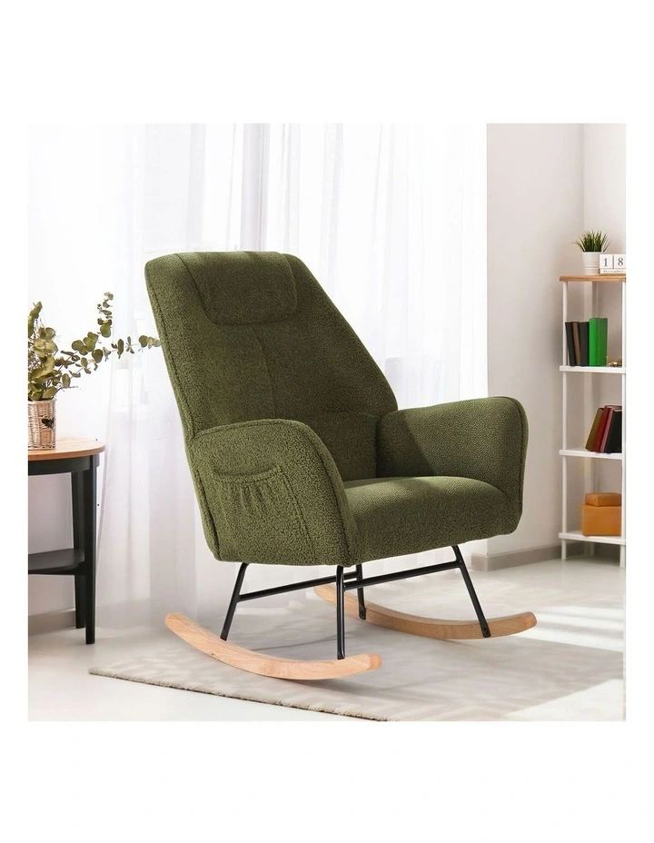 Oikiture Rocking Chair Nursing Armchair Sherpa Accent Chairs Upholstered Green image 4