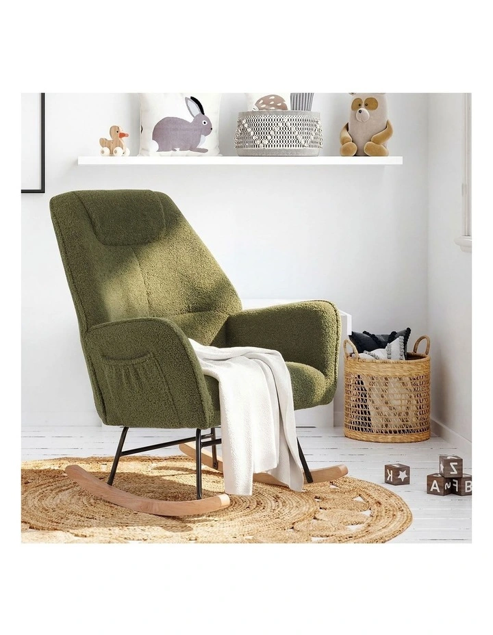 Oikiture Rocking Chair Nursing Armchair Sherpa Accent Chairs Upholstered Green image 5