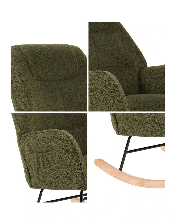 Oikiture Rocking Chair Nursing Armchair Sherpa Accent Chairs Upholstered Green image 6