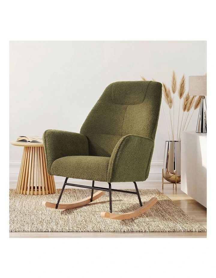 Oikiture Rocking Chair Nursing Armchair Sherpa Accent Chairs Upholstered Green image 7