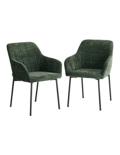Oikiture 2x Dining Chairs Kitchen Accent Armchairs Chenille Fabric Green