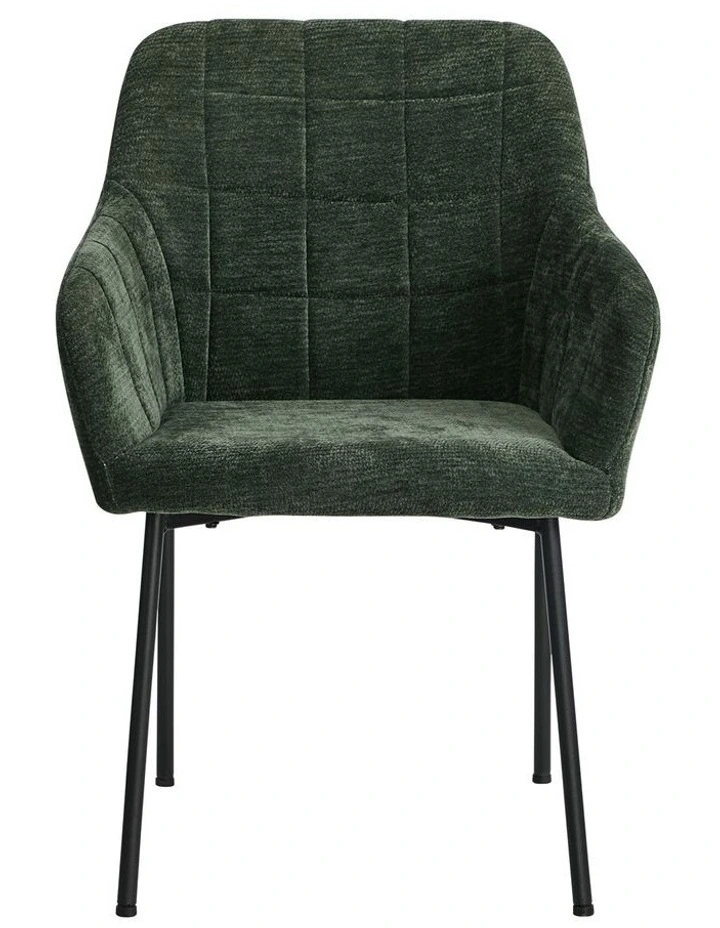 Oikiture 2x Dining Chairs Kitchen Accent Armchairs Chenille Fabric Green image 2