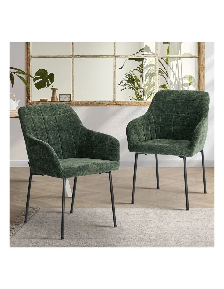 Oikiture 2x Dining Chairs Kitchen Accent Armchairs Chenille Fabric Green image 4