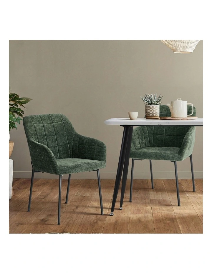 Oikiture 2x Dining Chairs Kitchen Accent Armchairs Chenille Fabric Green image 5