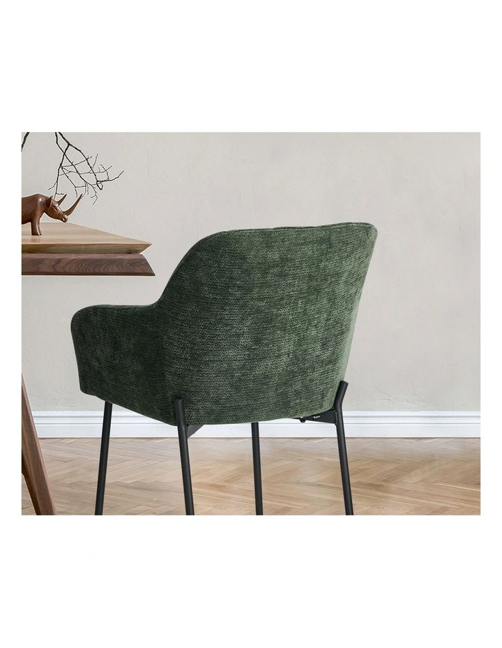 Oikiture 2x Dining Chairs Kitchen Accent Armchairs Chenille Fabric Green image 6