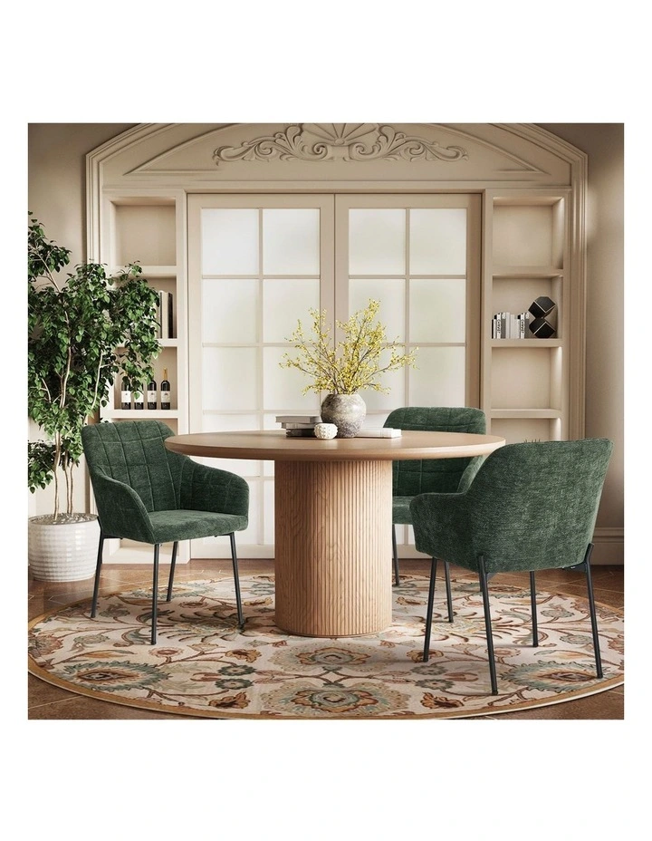 Oikiture 2x Dining Chairs Kitchen Accent Armchairs Chenille Fabric Green image 7