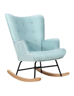 Oikiture Rocking Chair Nursing Armchair Velvet Accent Chairs Upholstered Blue