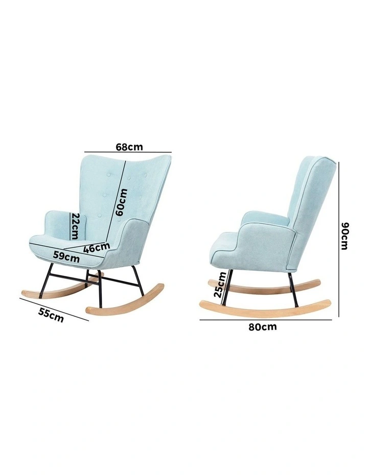 Oikiture Rocking Chair Nursing Armchair Velvet Accent Chairs Upholstered Blue image 3