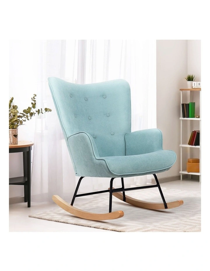 Oikiture Rocking Chair Nursing Armchair Velvet Accent Chairs Upholstered Blue image 4