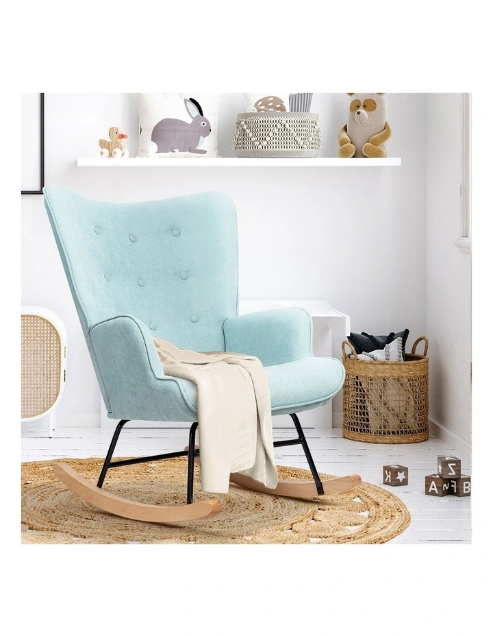 Oikiture Rocking Chair Nursing Armchair Velvet Accent Chairs Upholstered Blue image 5
