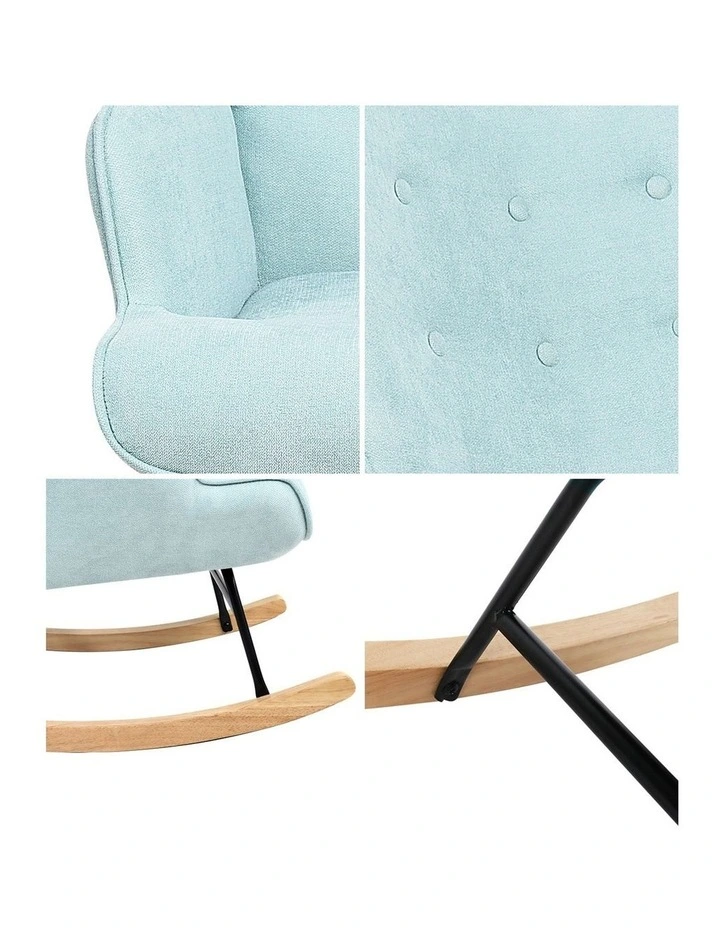 Oikiture Rocking Chair Nursing Armchair Velvet Accent Chairs Upholstered Blue image 6
