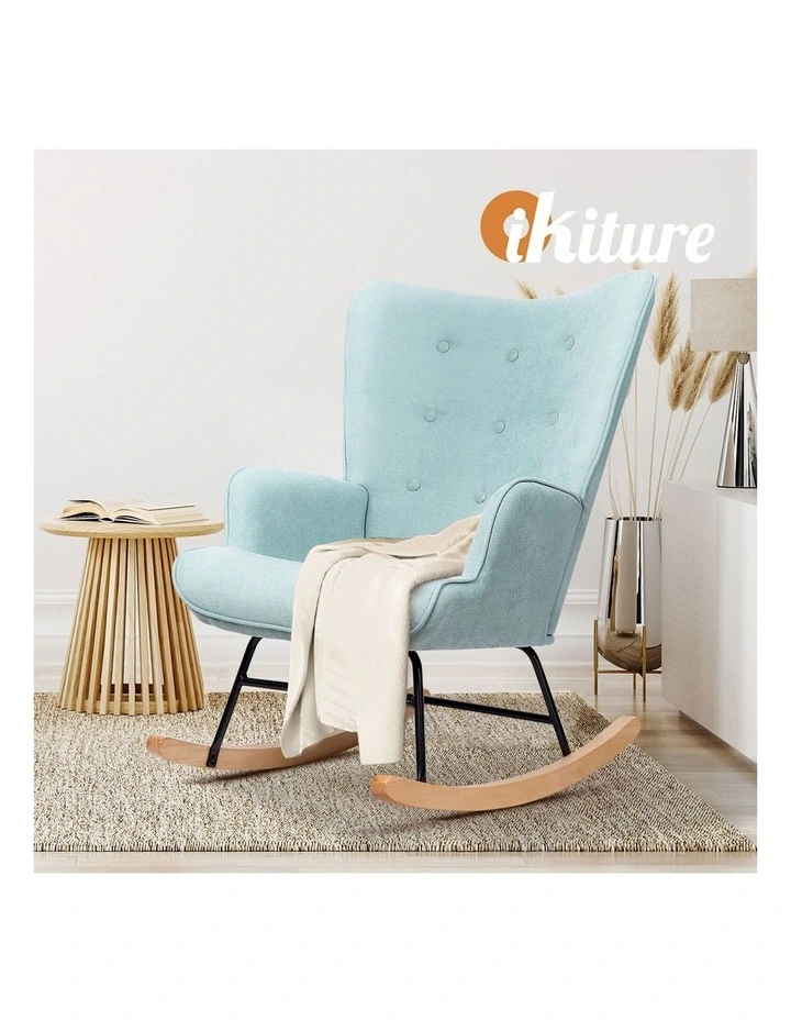 Oikiture Rocking Chair Nursing Armchair Velvet Accent Chairs Upholstered Blue image 7