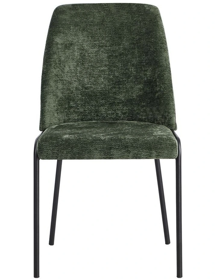 Oikiture Set of 2 Dining Chairs Chenille Fabric Kitchen Chair Padded Seat Green image 2