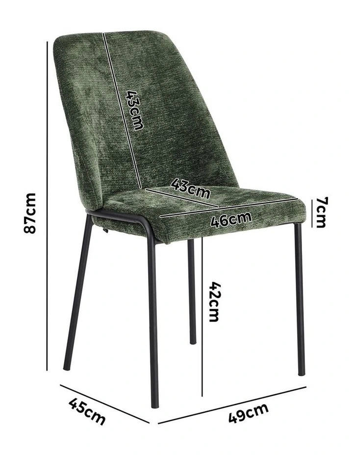 Oikiture Set of 2 Dining Chairs Chenille Fabric Kitchen Chair Padded Seat Green image 3