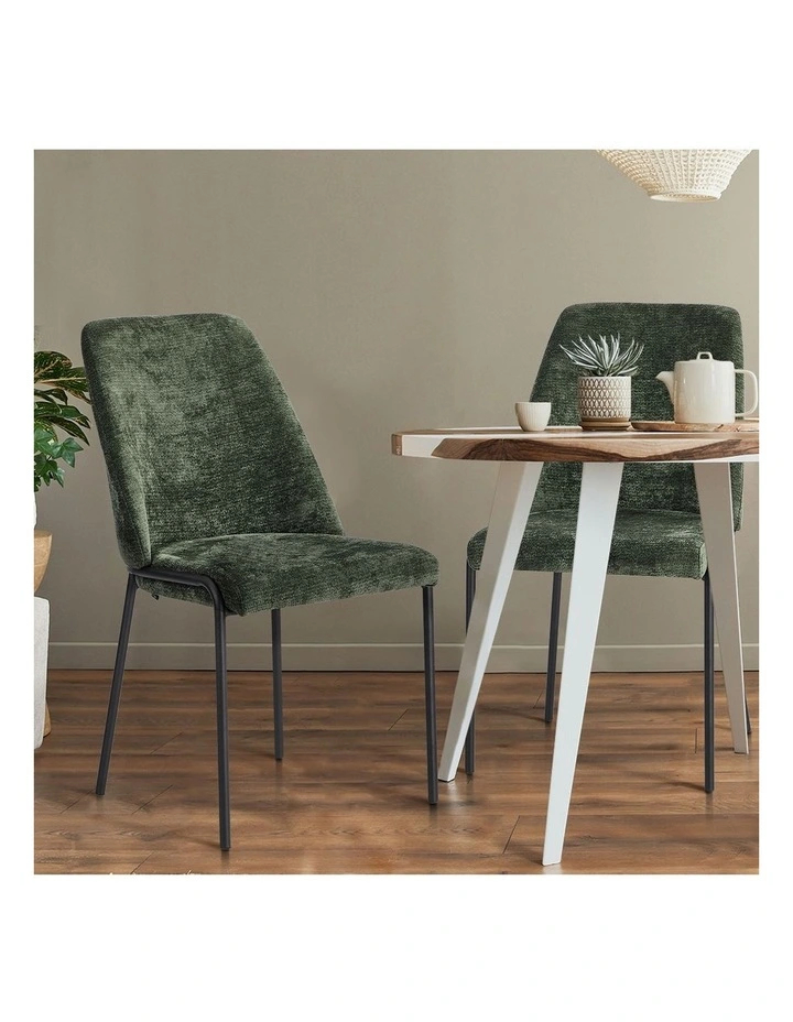 Oikiture Set of 2 Dining Chairs Chenille Fabric Kitchen Chair Padded Seat Green image 5