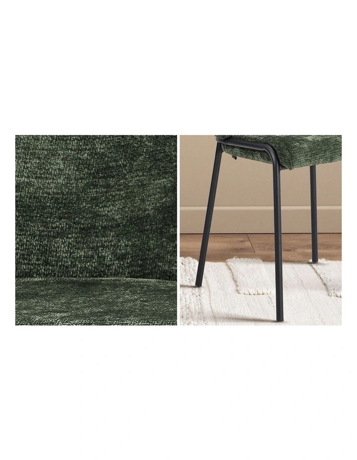 Oikiture Set of 2 Dining Chairs Chenille Fabric Kitchen Chair Padded Seat Green image 7