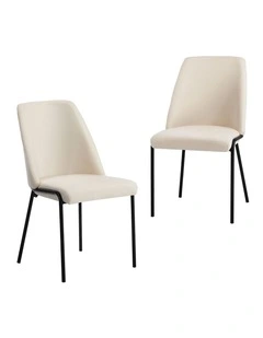 Oikiture Set of 2 Dining Chairs Chenille Fabric Kitchen Chair Padded Seat Beige