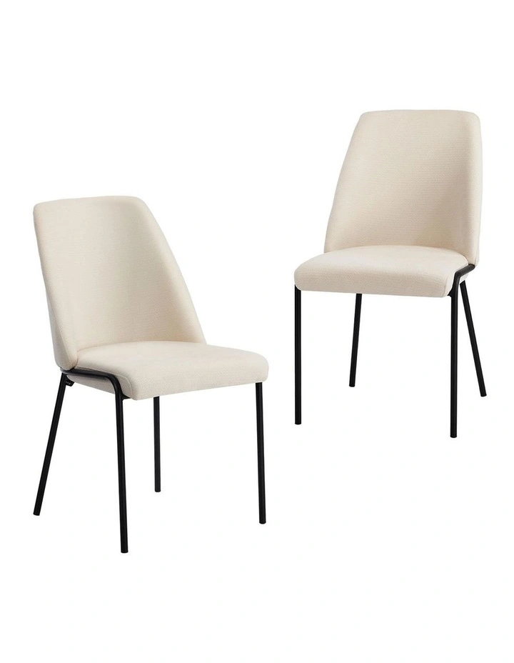 Oikiture Set of 2 Dining Chairs Chenille Fabric Kitchen Chair Padded Seat Beige image 1