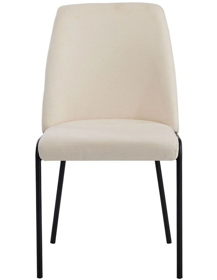 Oikiture Set of 2 Dining Chairs Chenille Fabric Kitchen Chair Padded Seat Beige image 2