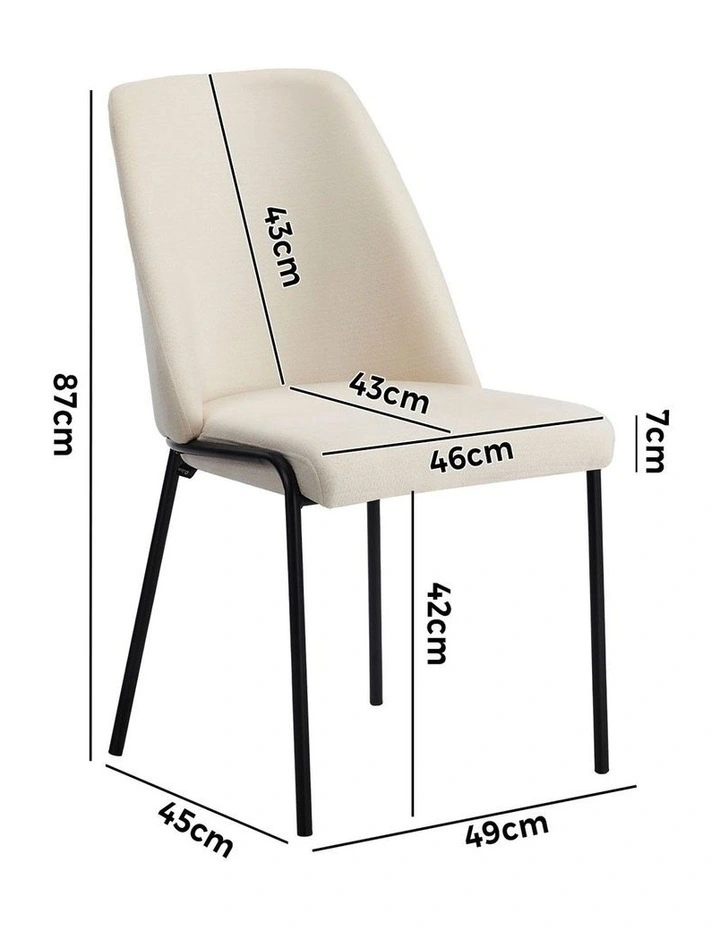 Oikiture Set of 2 Dining Chairs Chenille Fabric Kitchen Chair Padded Seat Beige image 3