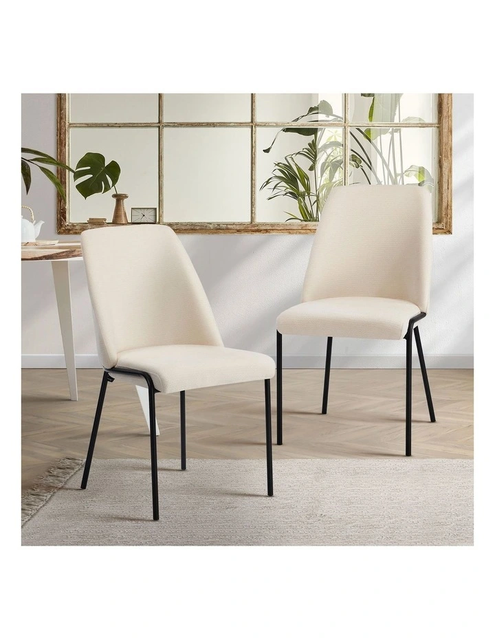 Oikiture Set of 2 Dining Chairs Chenille Fabric Kitchen Chair Padded Seat Beige image 4