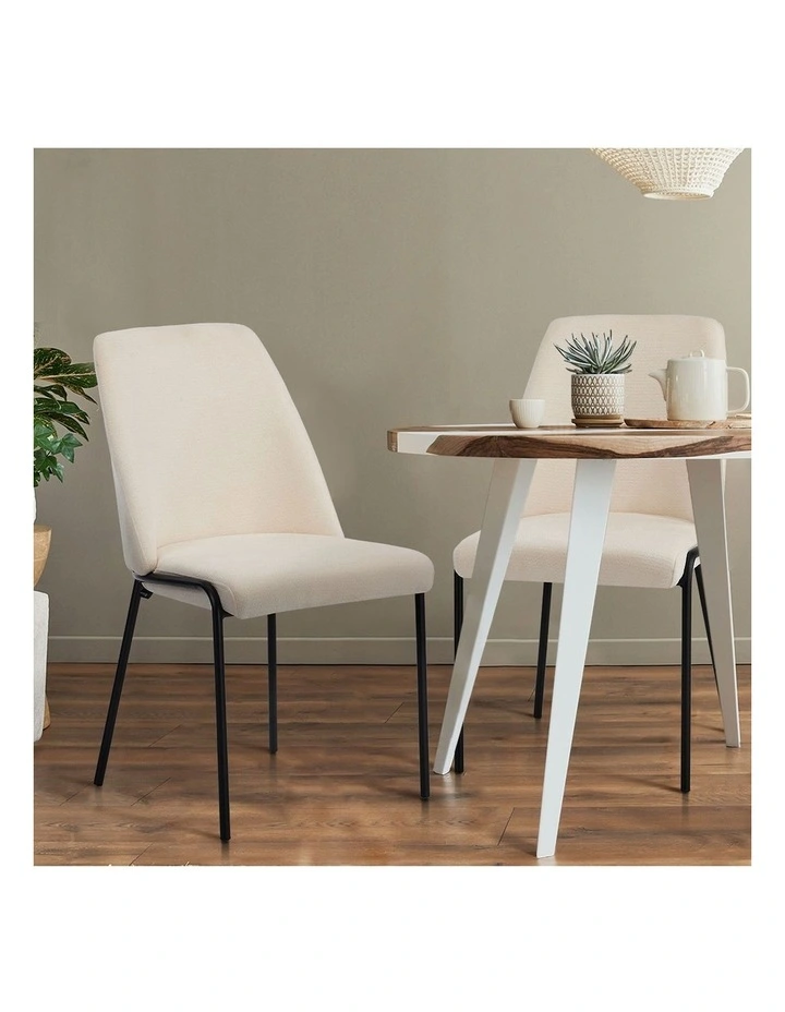 Oikiture Set of 2 Dining Chairs Chenille Fabric Kitchen Chair Padded Seat Beige image 5