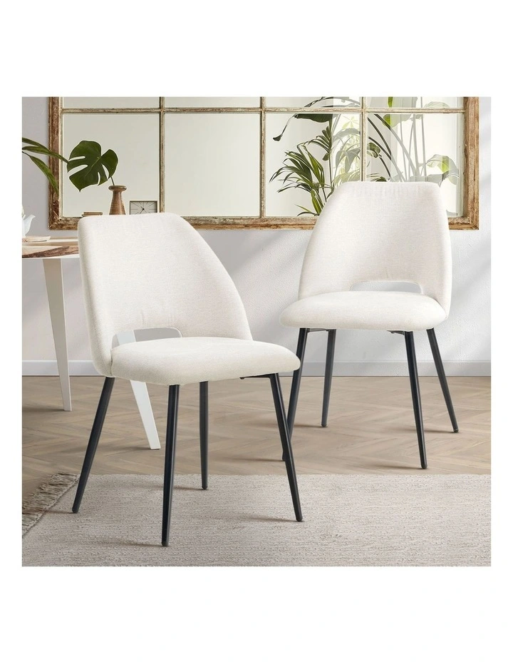 Oikiture 2x Dining Chair Accent Chairs Linen Fabric Biege image 4