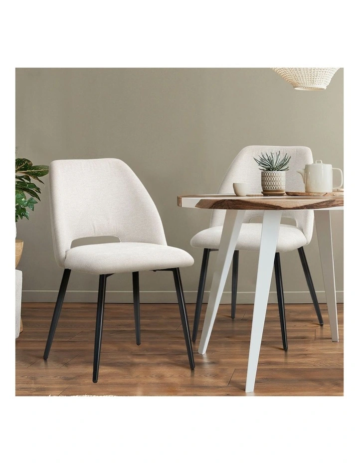 Oikiture 2x Dining Chair Accent Chairs Linen Fabric Biege image 5
