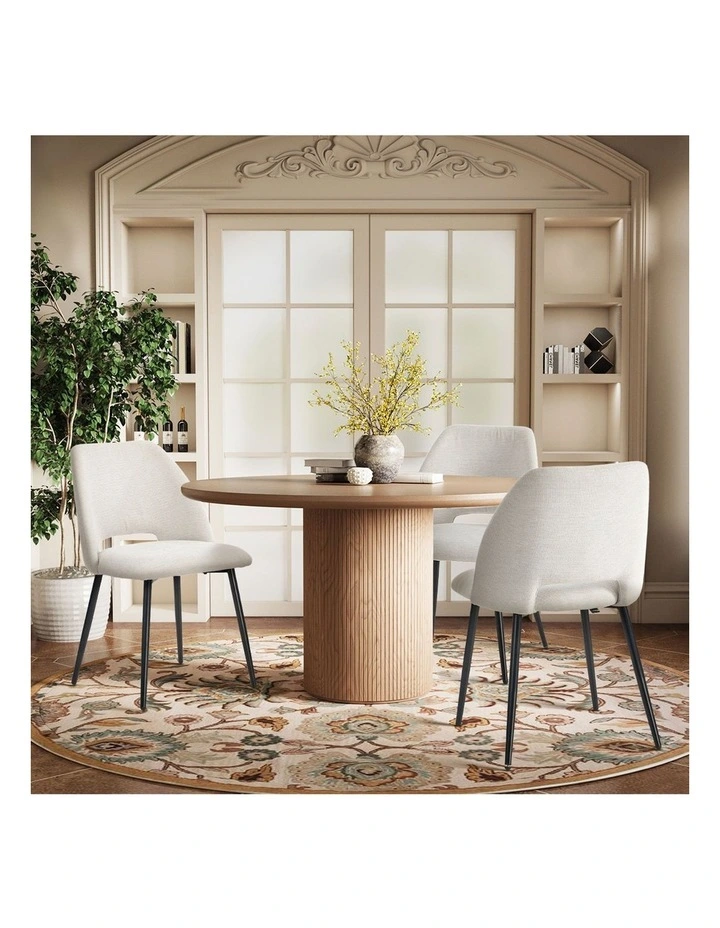 Oikiture 2x Dining Chair Accent Chairs Linen Fabric Biege image 7