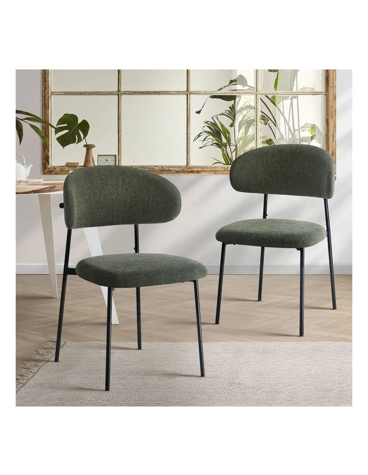 Oikiture 2x Dining Chairs Kitchen Lounge Seat Linen Fabric Accent Chair Green image 4