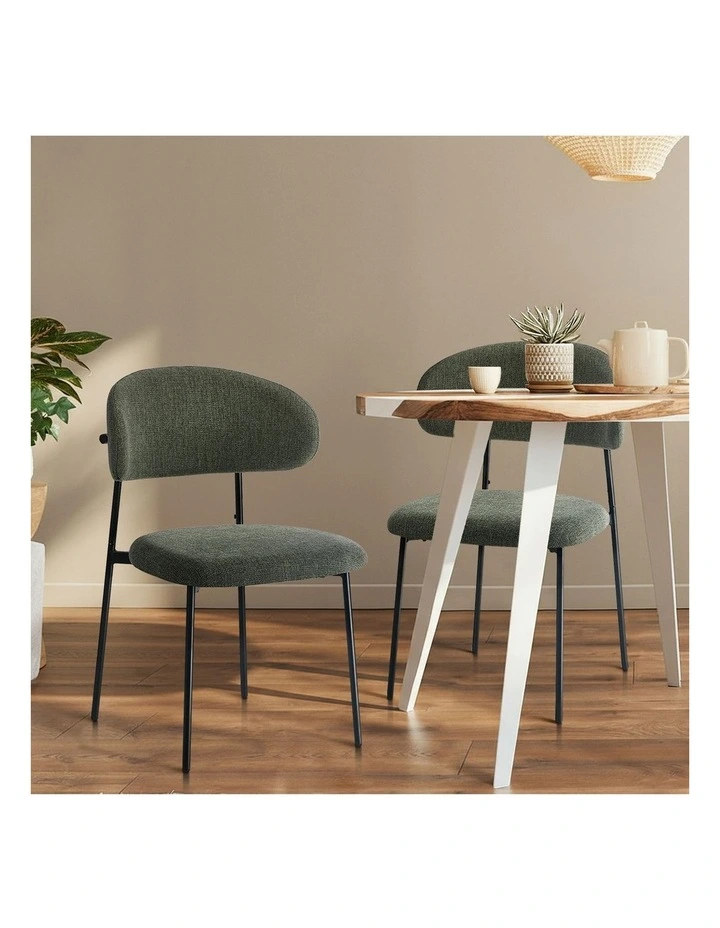 Oikiture 2x Dining Chairs Kitchen Lounge Seat Linen Fabric Accent Chair Green image 5