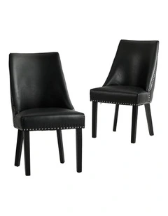 Oikiture 2PCs PU Leather Dining Chair Kitchen Padded Seat Winglet Design Black