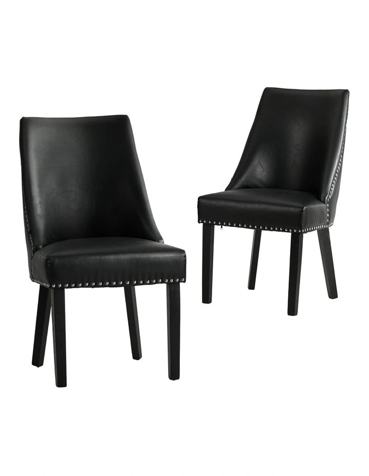 Oikiture 2PCs PU Leather Dining Chair Kitchen Padded Seat Winglet Design Black image 1