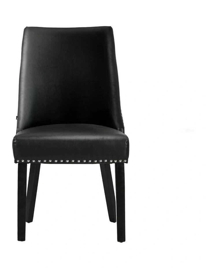 Oikiture 2PCs PU Leather Dining Chair Kitchen Padded Seat Winglet Design Black image 2