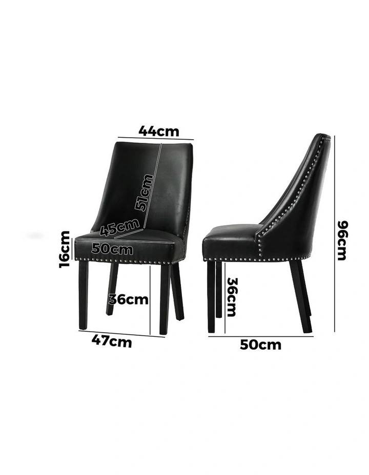Oikiture 2PCs PU Leather Dining Chair Kitchen Padded Seat Winglet Design Black image 3