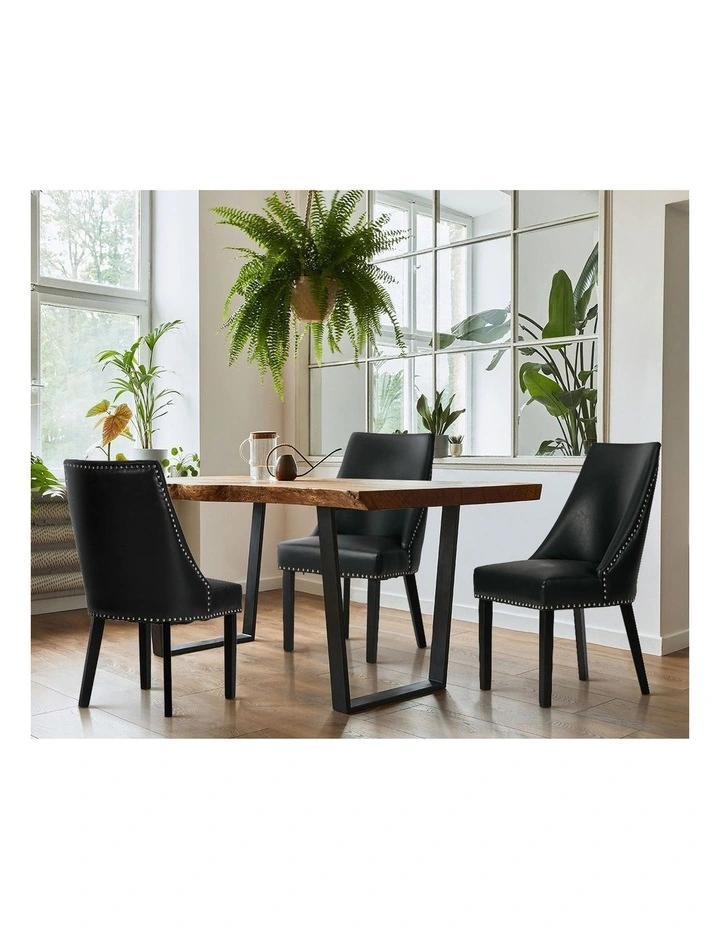 Oikiture 2PCs PU Leather Dining Chair Kitchen Padded Seat Winglet Design Black image 5