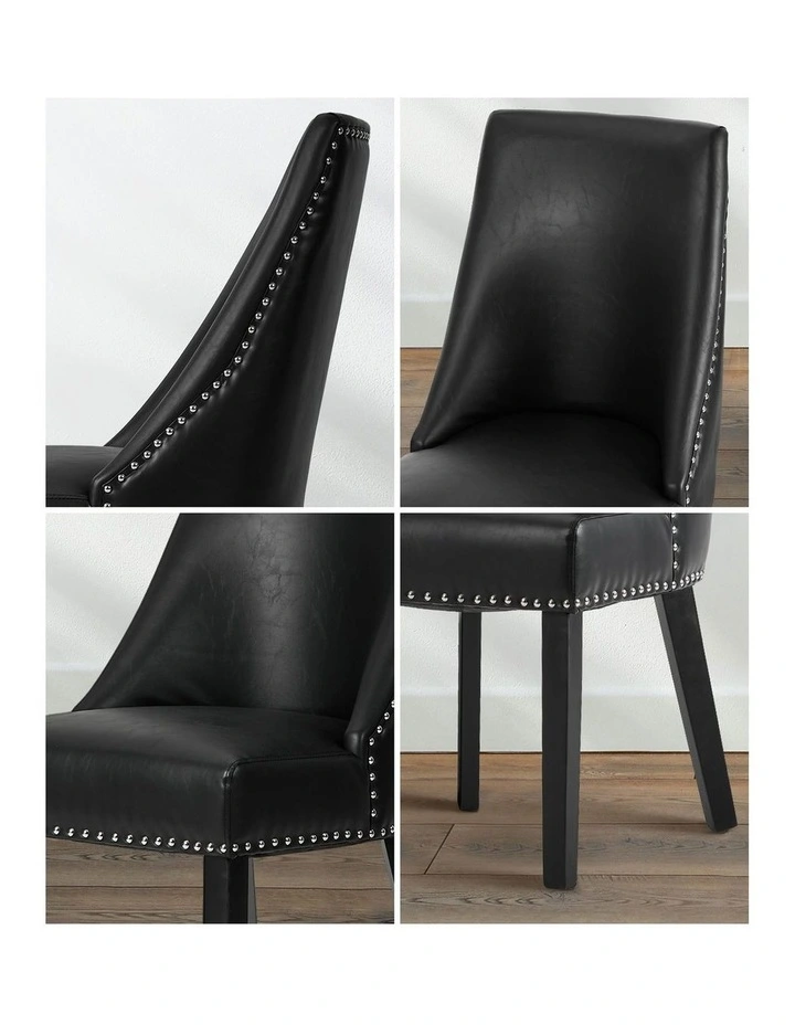 Oikiture 2PCs PU Leather Dining Chair Kitchen Padded Seat Winglet Design Black image 6