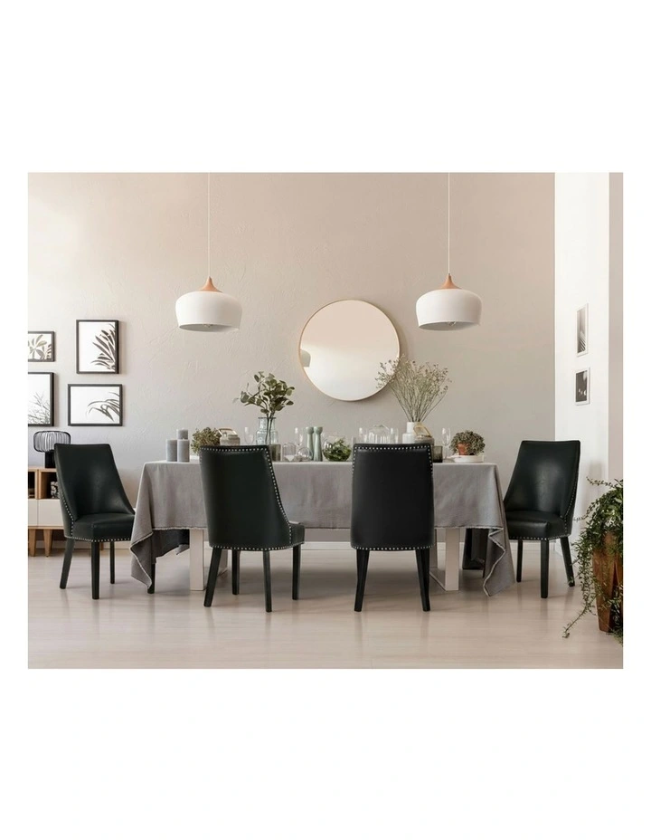 Oikiture 2PCs PU Leather Dining Chair Kitchen Padded Seat Winglet Design Black image 7