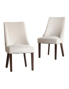 Oikiture 2PCs Velvet Dining Chair Kitchen Padded Seat Winglet Design Beige