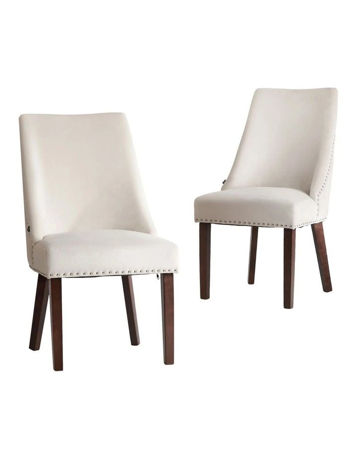 Oikiture 2PCs Velvet Dining Chair Kitchen Padded Seat Winglet Design Beige image 1