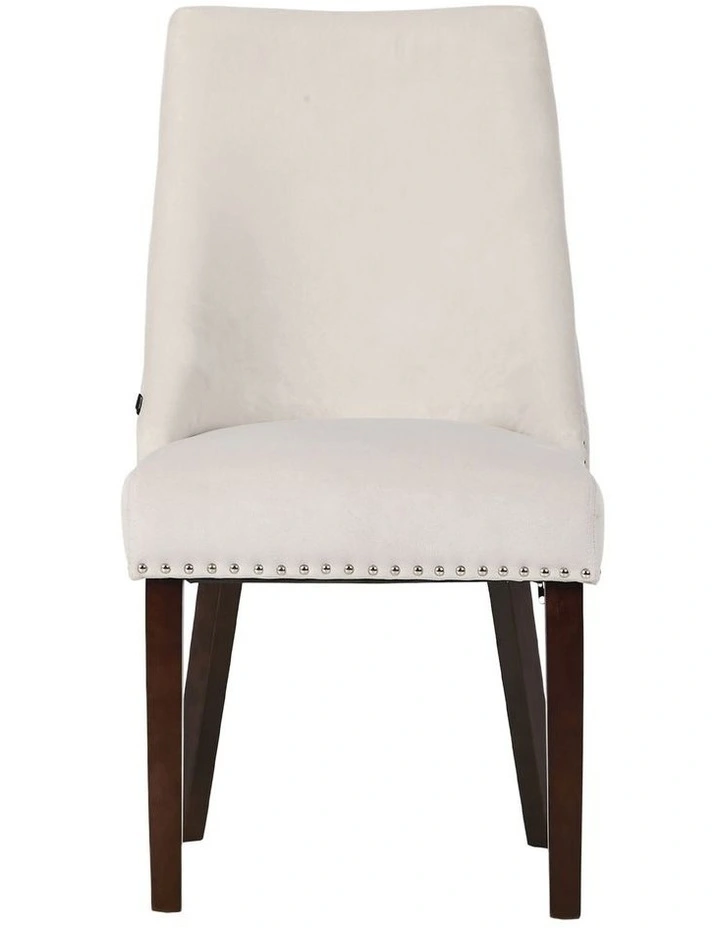 Oikiture 2PCs Velvet Dining Chair Kitchen Padded Seat Winglet Design Beige image 2