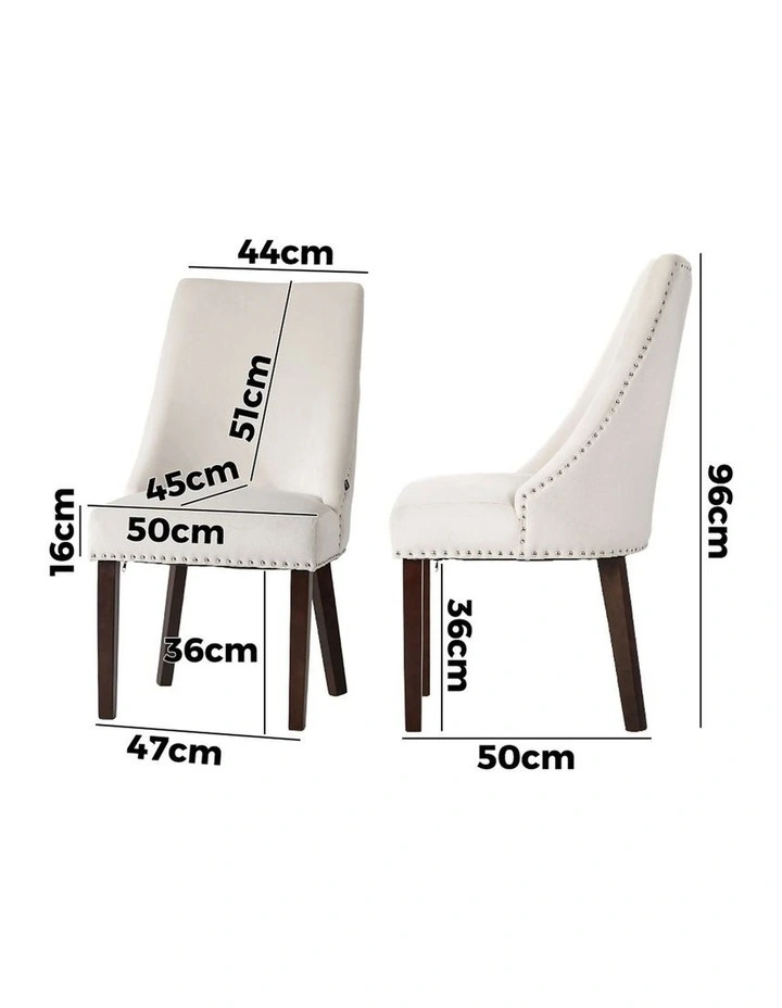 Oikiture 2PCs Velvet Dining Chair Kitchen Padded Seat Winglet Design Beige image 3