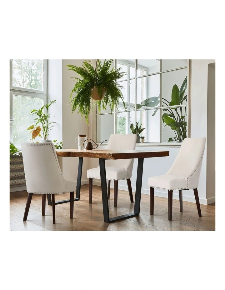 Oikiture 2PCs Velvet Dining Chair Kitchen Padded Seat Winglet Design Beige image 5
