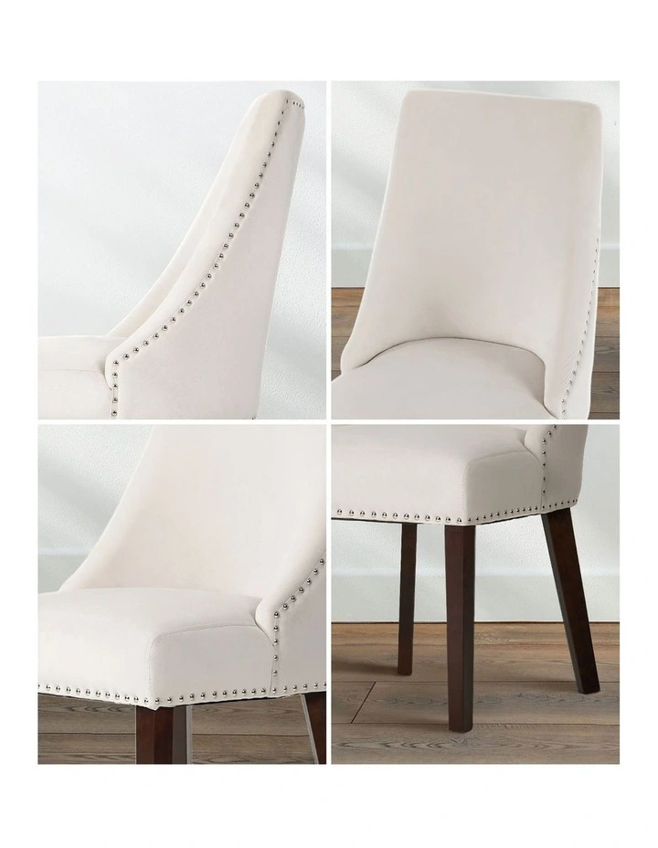 Oikiture 2PCs Velvet Dining Chair Kitchen Padded Seat Winglet Design Beige image 6