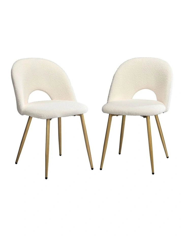 Oikiture 2PCS Dining Chairs Accent Chair Armchair Sherpa Golden White image 1