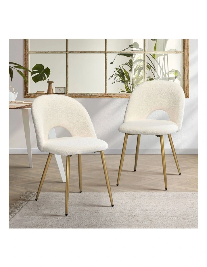 Oikiture 2PCS Dining Chairs Accent Chair Armchair Sherpa Golden White image 4