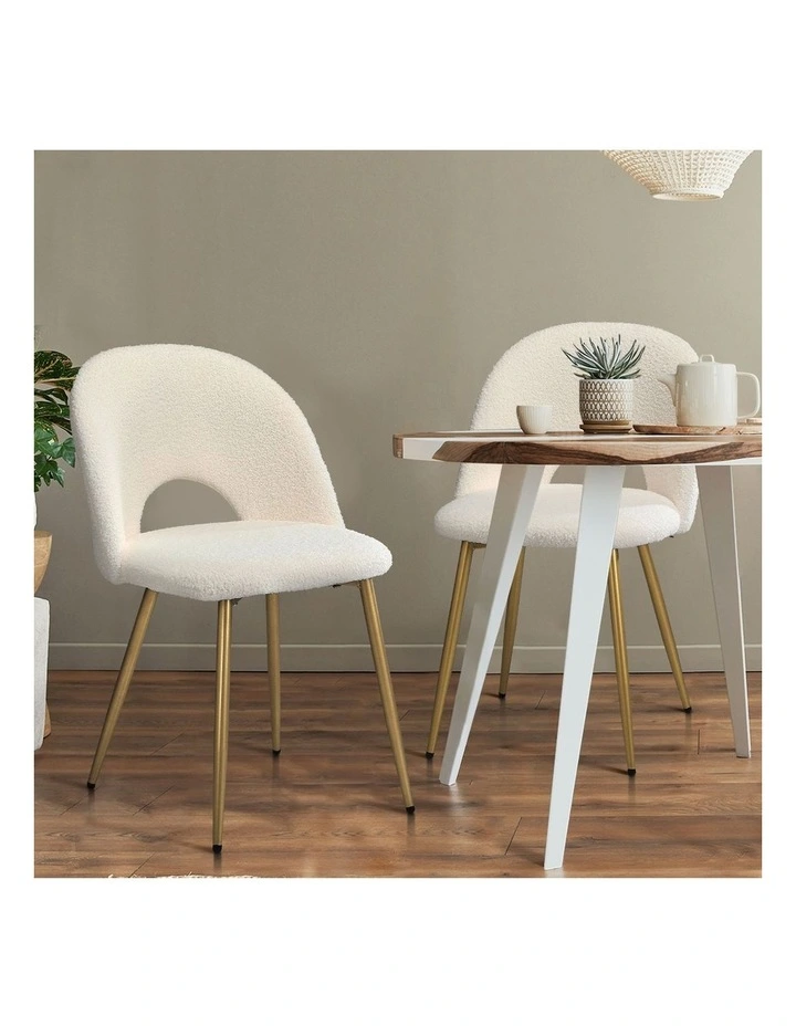 Oikiture 2PCS Dining Chairs Accent Chair Armchair Sherpa Golden White image 5