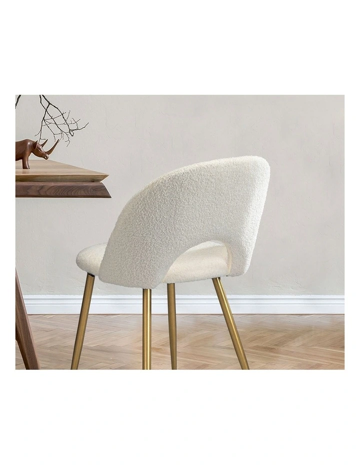 Oikiture 2PCS Dining Chairs Accent Chair Armchair Sherpa Golden White image 6